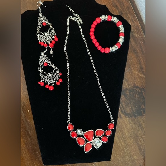 None Jewelry - Silver Redtone jewelry set